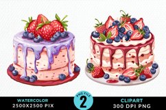 Watercolor Strawberries Dessert Art Clipart Product Image 1