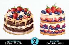 Watercolor Strawberries Dessert Clipart Product Image 1