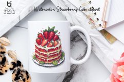 Watercolor Strawberry Cake clipart, Mug Sublimation Design Product Image 3