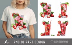 Watercolor Strawberry Cocktail Clipart Product Image 1