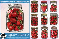 Watercolor Strawberry In Jar Clipart Bundle Product Image 1