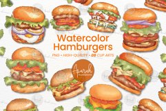 Watercolor Style Hamburger Fast Food Illustration 01