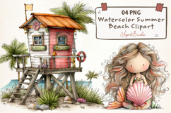 Watercolor Summer Beach Clipart Png Product Image 1