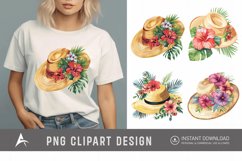 Watercolor Summer Beach floral hat Clipart Product Image 1