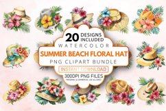 Watercolor Summer Beach floral hat Clipart Bundle Product Image 1