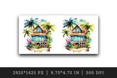 Watercolor bungalow mug, cup wrap sublimation design png Product Image 2