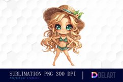 Summer Chibi Watercolor Clipart Product Image 1