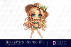 Summer Chibi Watercolor Clipart Product Image 1