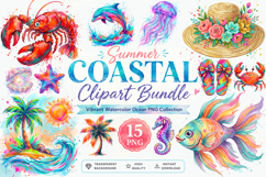 summer coastal clipart, beach clipart, ocean clipart, watercolor clipart, summer png, beach png, ocean png, tropical clipart, sea life clipart, marine animals png, watercolor ocean, seaside clipart, coastal design, beach theme, summer design, vacation cli