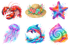 summer coastal clipart, beach clipart, ocean clipart, watercolor clipart, summer png, beach png, ocean png, tropical clipart, sea life clipart, marine animals png, watercolor ocean, seaside clipart, coastal design, beach theme, summer design, vacation cli