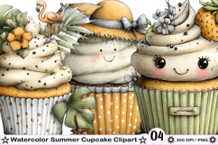 Watercolor Summer Cupcake Clipart Product Image 1