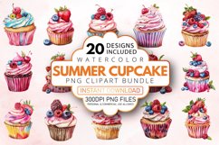 Watercolor Summer Cupcake Clipart Bundle Product Image 1