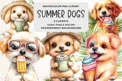 Watercolor Summer Dogs Clipart Product Image 1