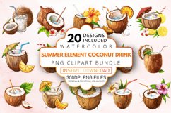 Watercolor Summer Element Coconut Drink Clipart Bundle Product Image 1