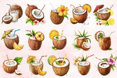 Watercolor Summer Element Coconut Drink Clipart Bundle Product Image 3