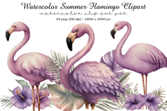 Watercolor Summer Flamingo Clipart Product Image 1
