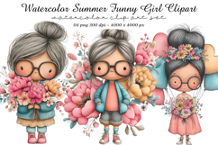 Watercolor Summer Funny Girl Clipart Product Image 1