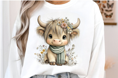 Watercolor Summer Highland Cow Clipart Product Image 2