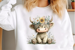 Watercolor Summer Highland Cow Clipart Product Image 3