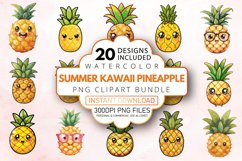 Watercolor Summer Kawaii Pineapple Clipart Bundle Product Image 1