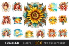 Watercolor summer sublimation print designs and clipart bundle