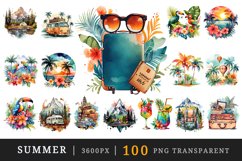 Watercolor summer sublimation print designs and clipart bundle