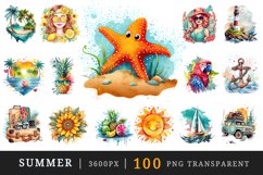 Watercolor summer sublimation print designs and clipart bundle