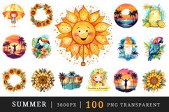 Watercolor summer sublimation print designs and clipart bundle