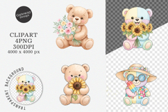 Watercolor Summer Teddy Bear Clipart Product Image 1