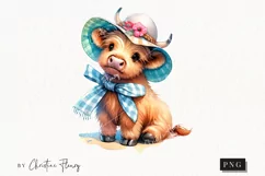 Highland Cow with Sun Hat PNG | Summer PNG Product Image 1