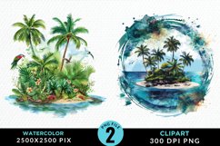 Watercolor Summer Tropical Island Clipart Product Image 1