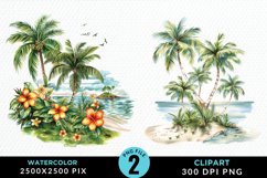Watercolor Summer Tropical Island Clipart Product Image 1