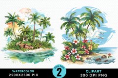 Watercolor Summer Tropical Island Clipart Product Image 1