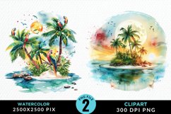 Watercolor Summer Tropical Island Clipart Product Image 1