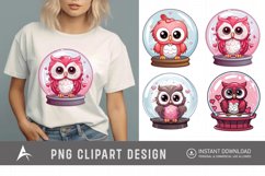Watercolor Valentine&#039;s Owls in Water Globe Clipart Product Image 1