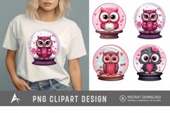 Watercolor Valentine&#039;s Owls in Water Globe Clipart Product Image 1