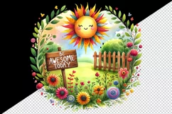 Watercolor sun smiling garden flowers Be Awesome Today motivational quote print tumbler skinny mug wrap clipart t-shirt sublimation printable design