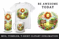 Watercolor sun smiling garden flowers Be Awesome Today motivational quote print tumbler skinny mug wrap clipart t-shirt sublimation printable design