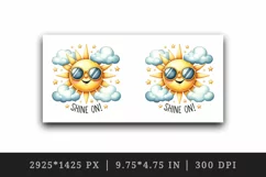Watercolor sun sunglasses rays smile fluffy clouds Shine On quote print 20 oz tumbler skinny mug wrap clipart t-shirt sublimation printable design