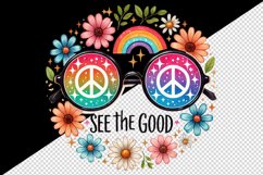 Watercolor sun with sunglasses llama peace sign Boho Hippie Retro quote print tumbler skinny mug wrap clipart t-shirt sublimation printable design png