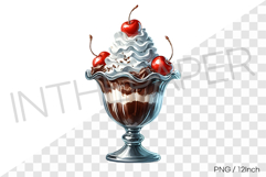 Chocolate syrup cherry sundae ice cream PNG clipart dessert Product Image 1
