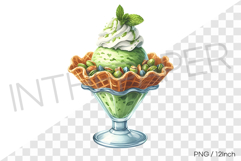Waffle basket pistachio sundae ice cream PNG clipart dessert Product Image 1