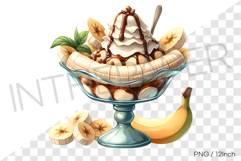 Banana chocolate sundae ice cream PNG clipart dessert illust Product Image 1