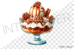 Pecan nut caramel sundae ice cream PNG clipart dessert Product Image 1