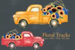sunflower & blue roses floral watercolor flower pickup truck Product Image 4