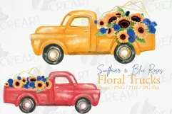 sunflower & blue roses floral watercolor flower pickup truck Product Image 1