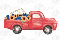 sunflower & blue roses floral watercolor flower pickup truck Product Image 2
