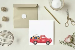 sunflower & blue roses floral watercolor flower pickup truck Product Image 10