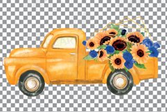 sunflower &amp; blue roses floral watercolor flower pickup truck Product Image 3