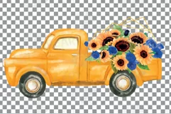 sunflower & blue roses floral watercolor flower pickup truck Product Image 3